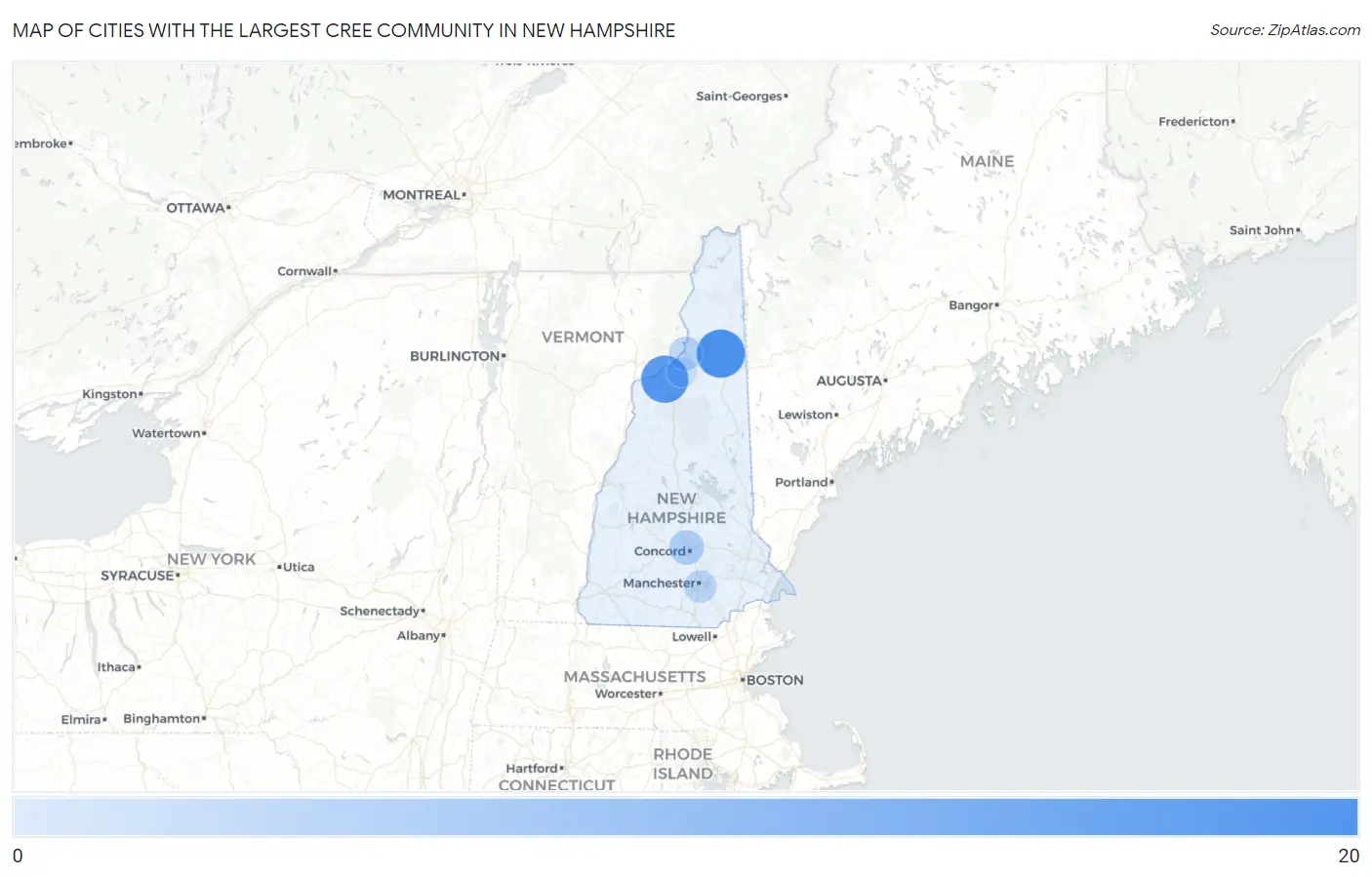 Cities with the Largest Cree Community in New Hampshire Map