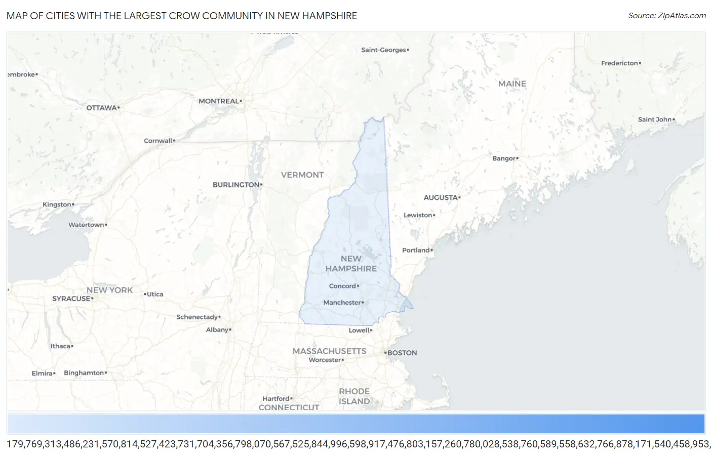 Cities with the Largest Crow Community in New Hampshire Map