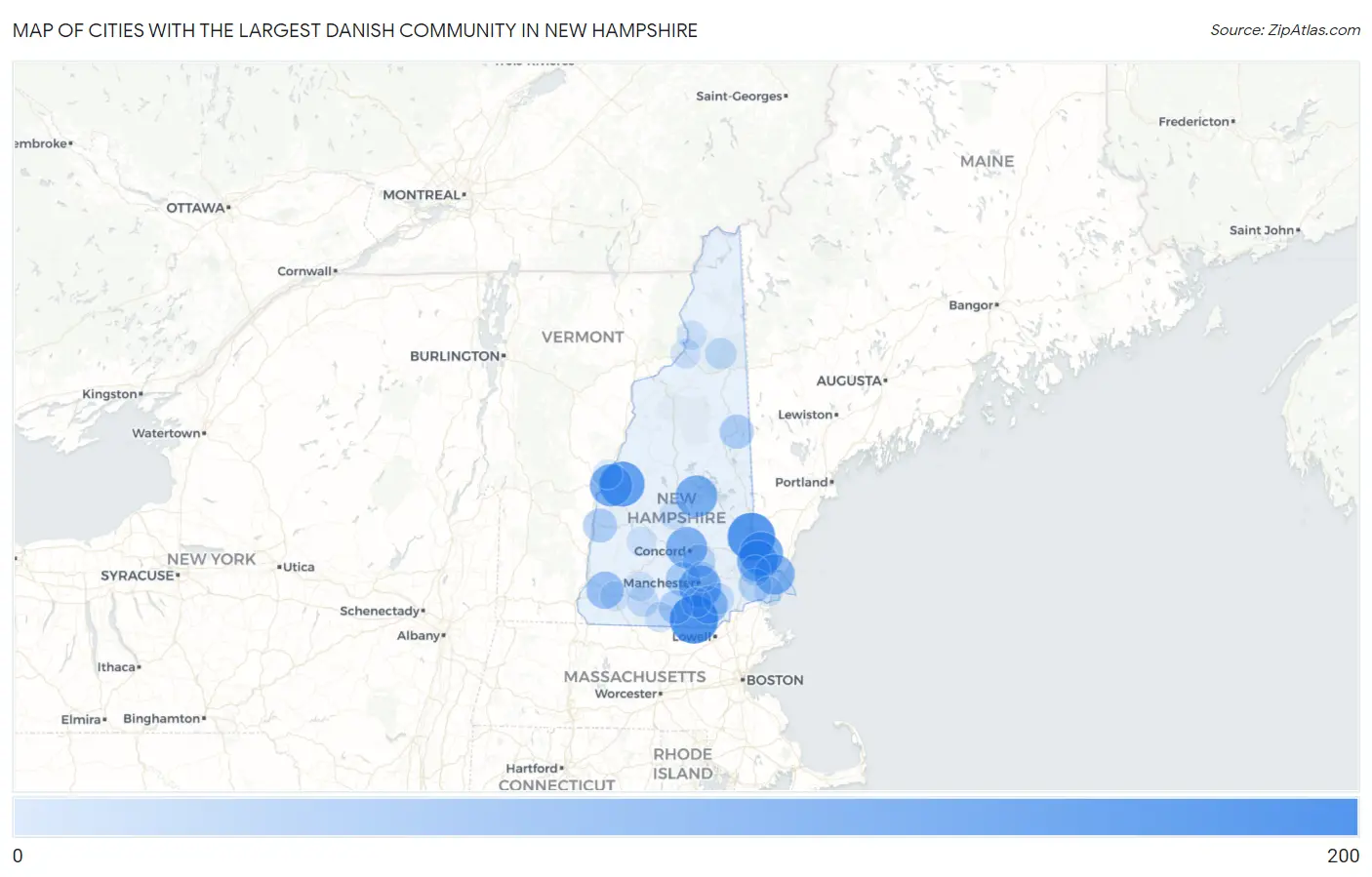 Cities with the Largest Danish Community in New Hampshire Map