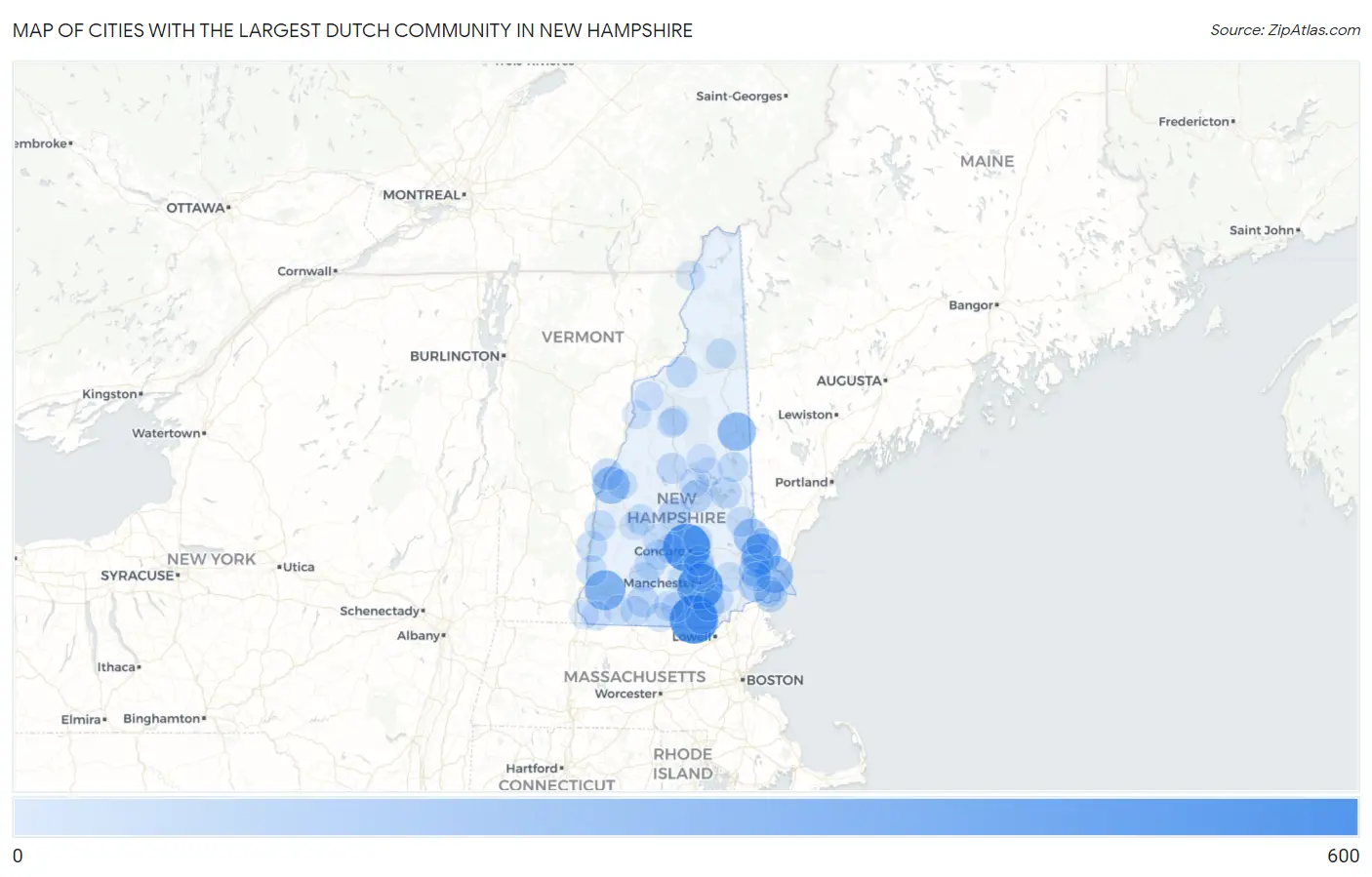 Cities with the Largest Dutch Community in New Hampshire Map