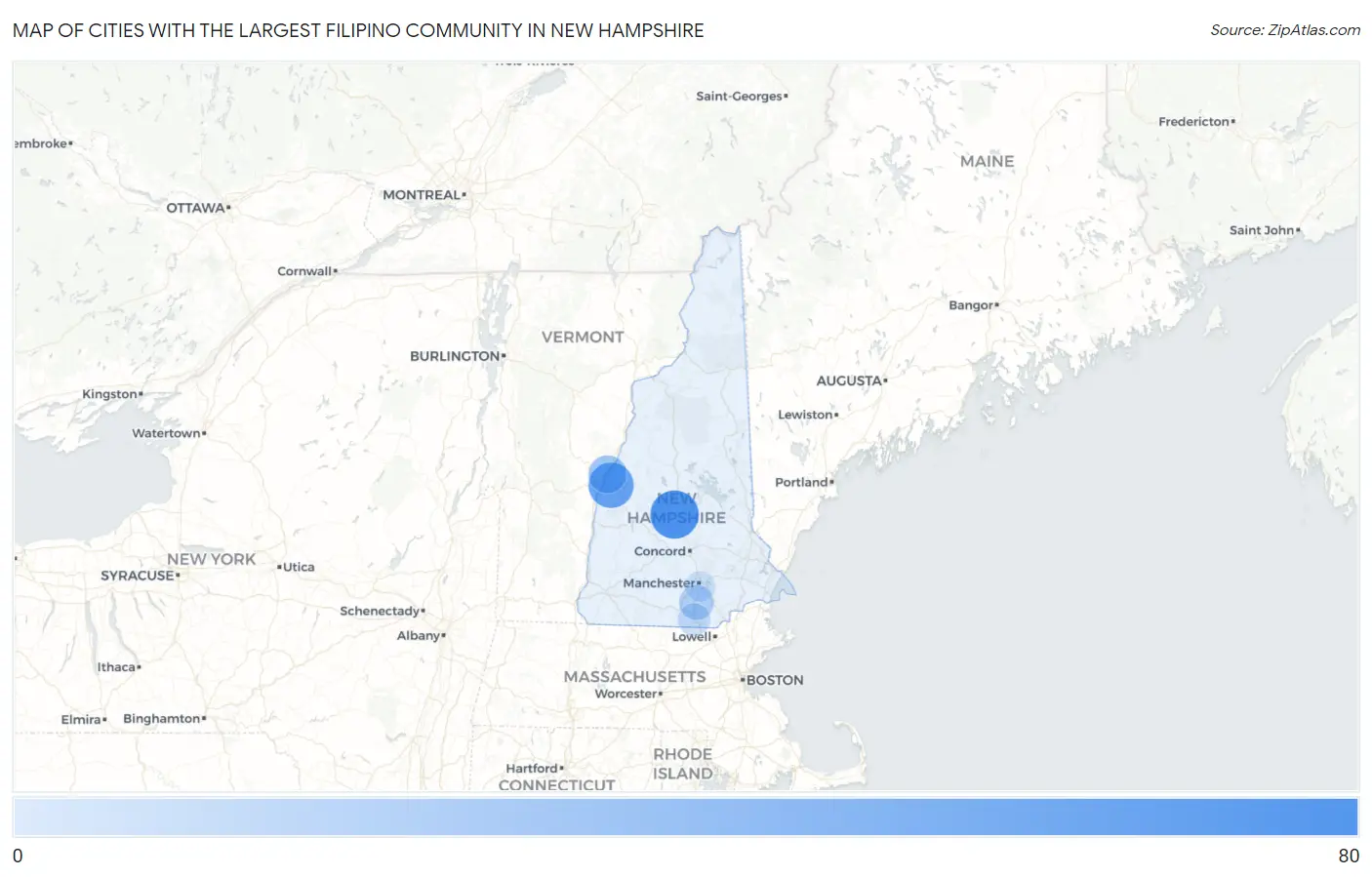 Cities with the Largest Filipino Community in New Hampshire Map