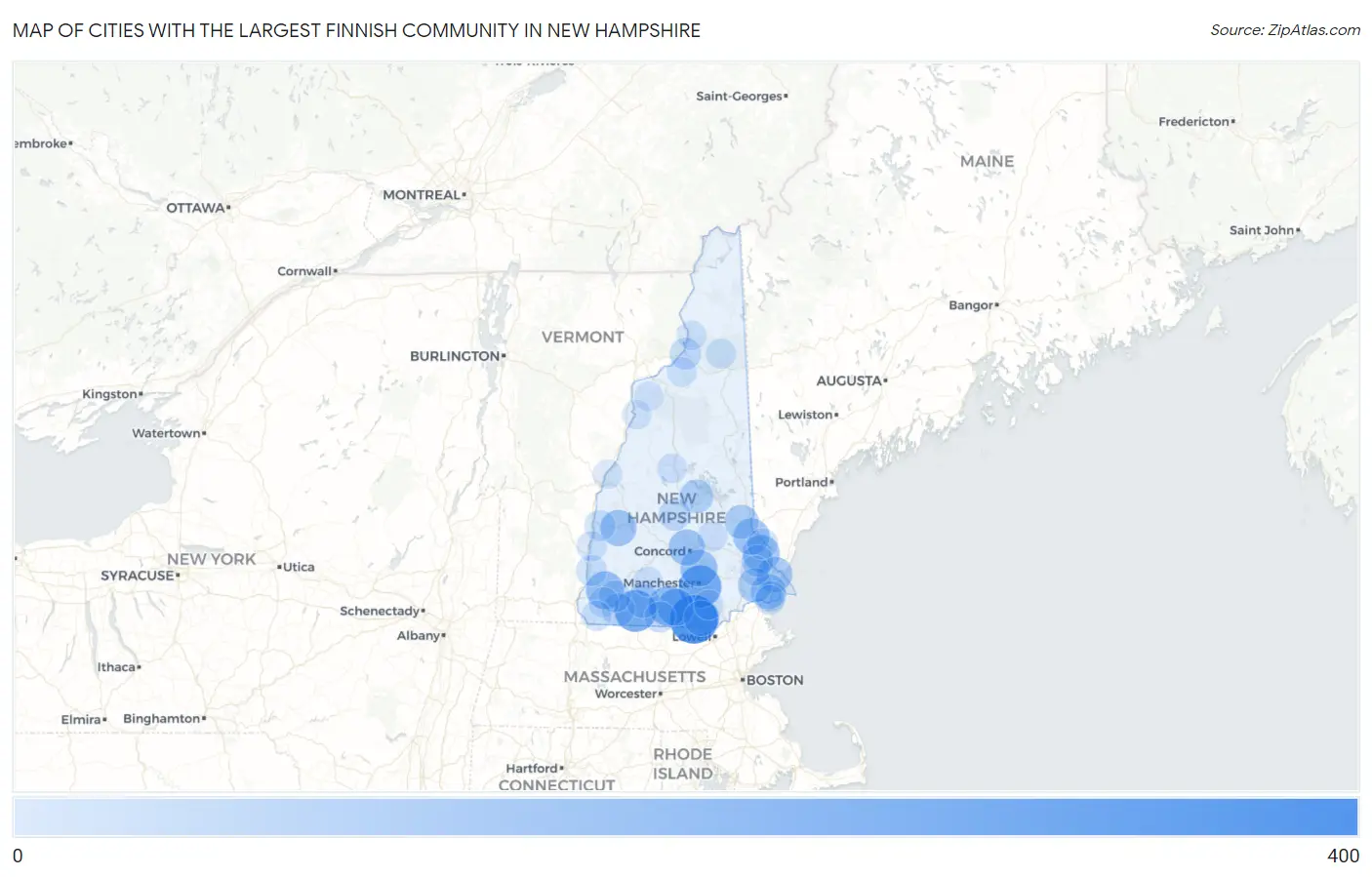 Cities with the Largest Finnish Community in New Hampshire Map