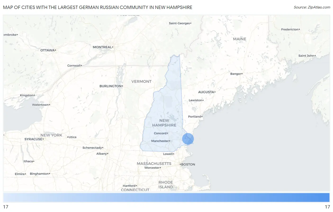 Cities with the Largest German Russian Community in New Hampshire Map
