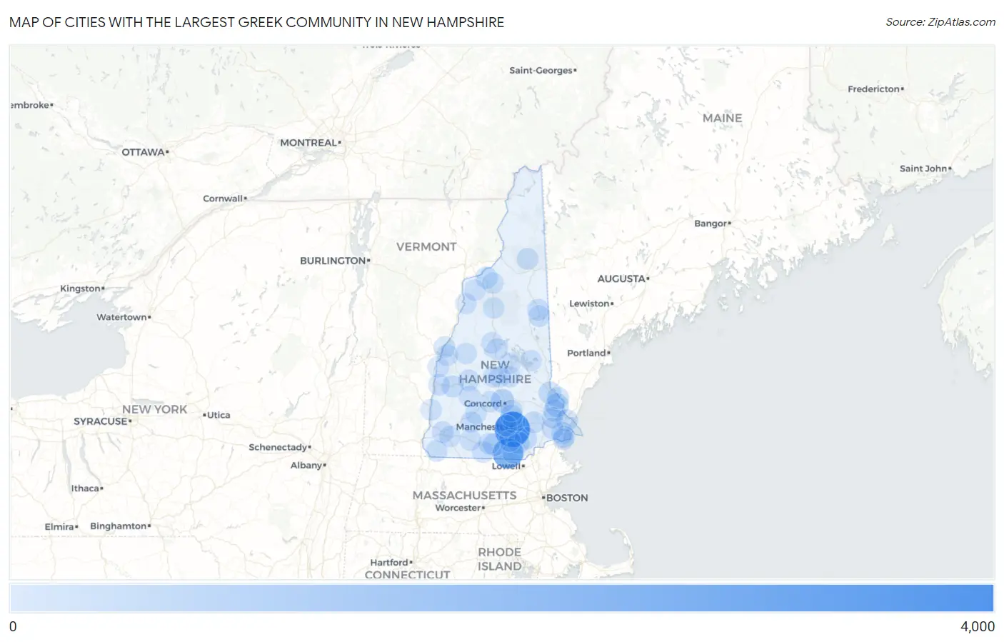Cities with the Largest Greek Community in New Hampshire Map