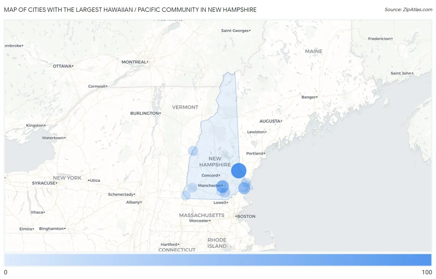 Cities with the Largest Hawaiian / Pacific Community in New Hampshire Map