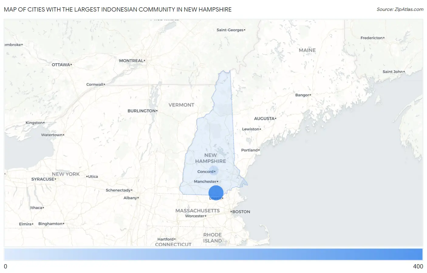 Cities with the Largest Indonesian Community in New Hampshire Map
