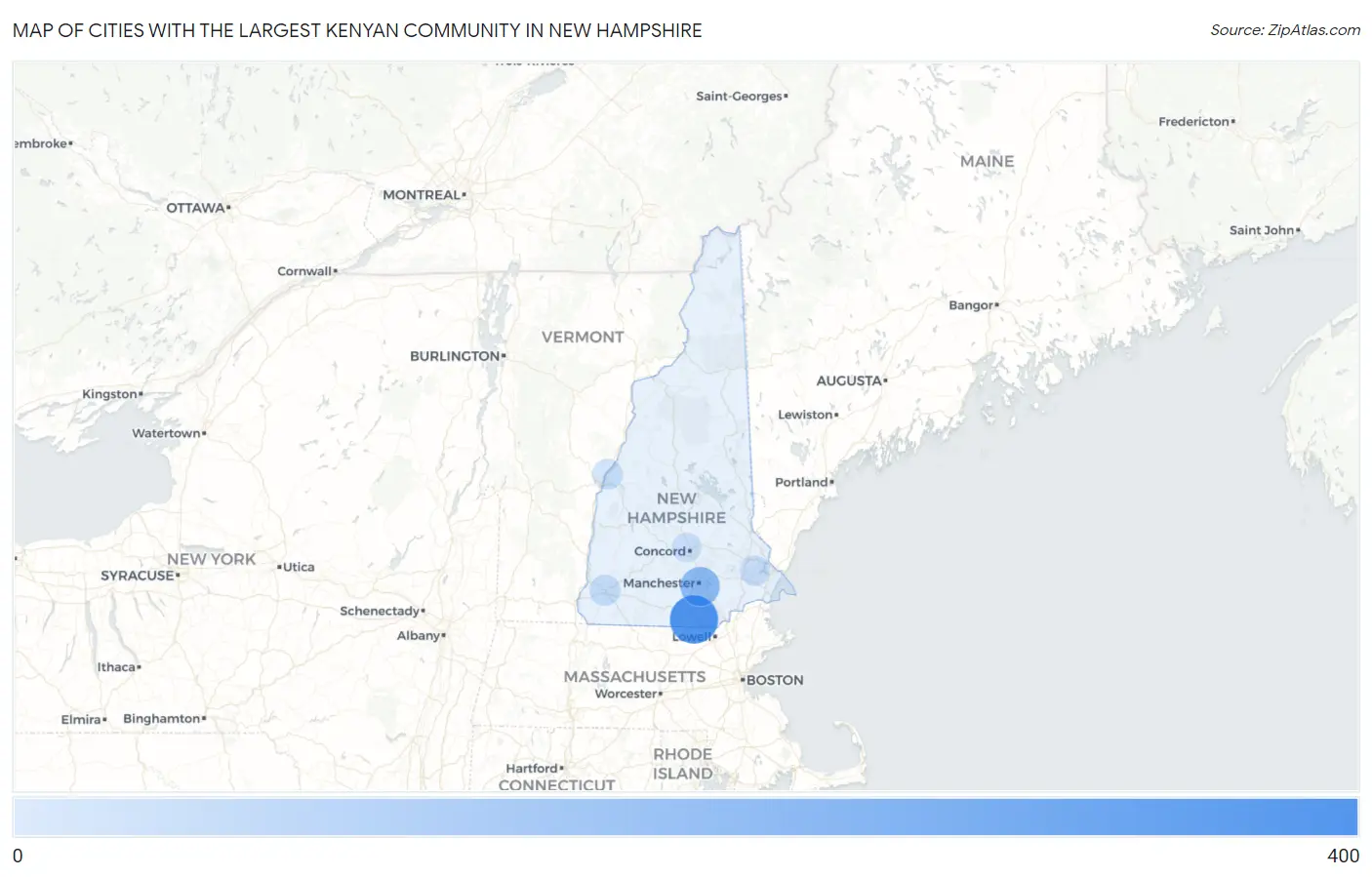 Cities with the Largest Kenyan Community in New Hampshire Map