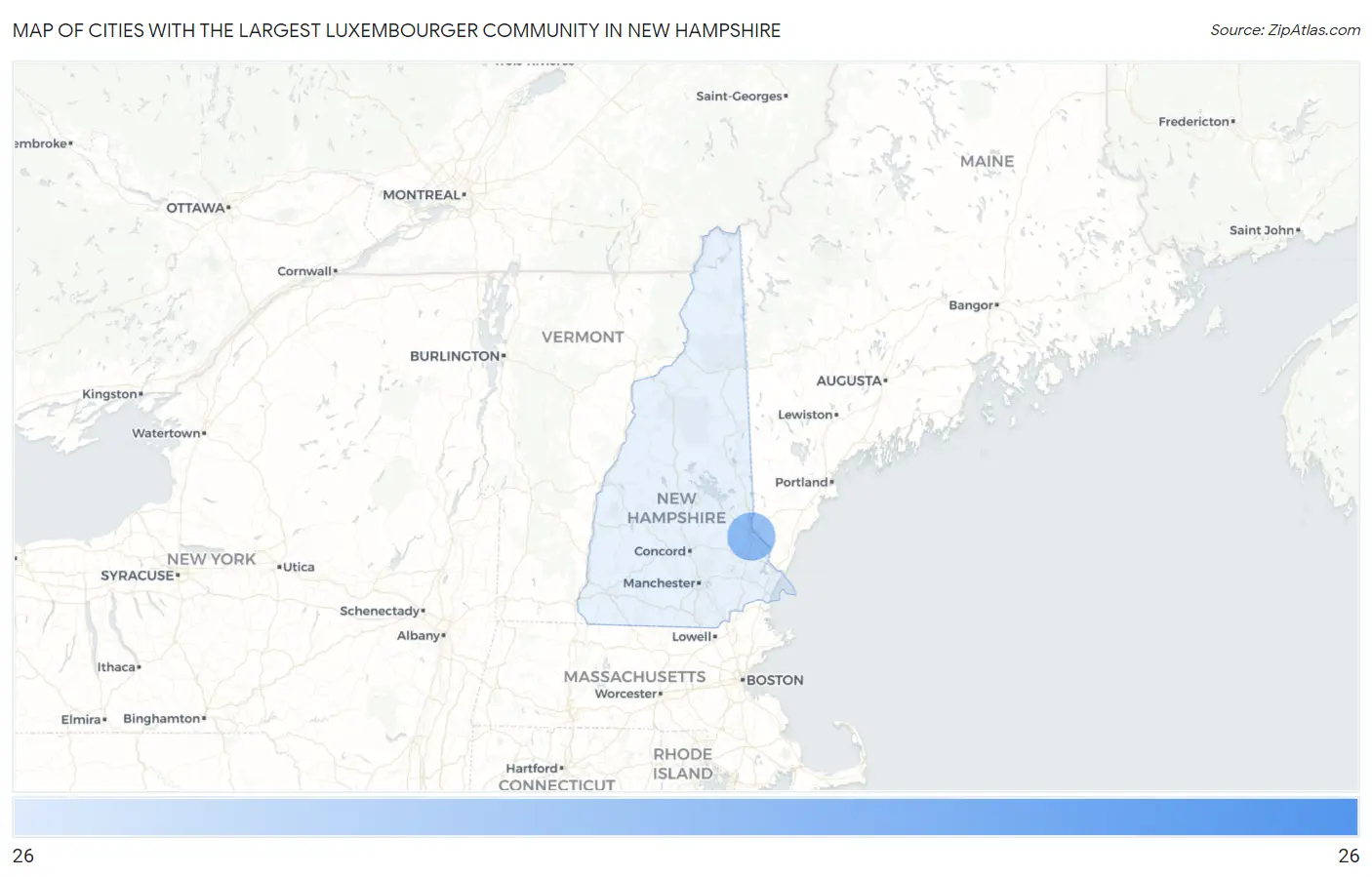 Cities with the Largest Luxembourger Community in New Hampshire Map