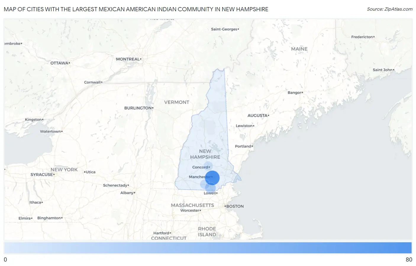 Cities with the Largest Mexican American Indian Community in New Hampshire Map