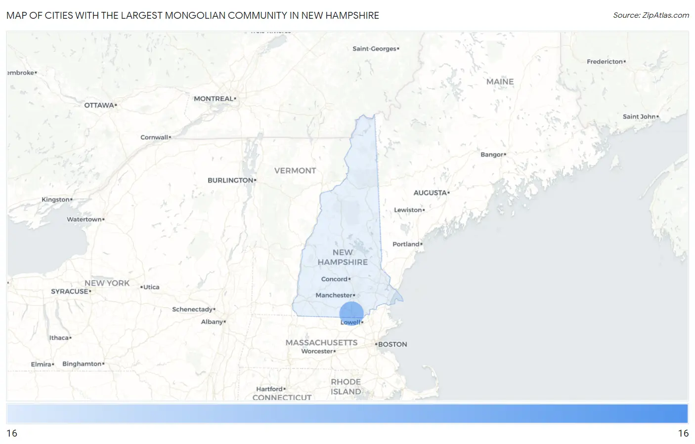 Cities with the Largest Mongolian Community in New Hampshire Map