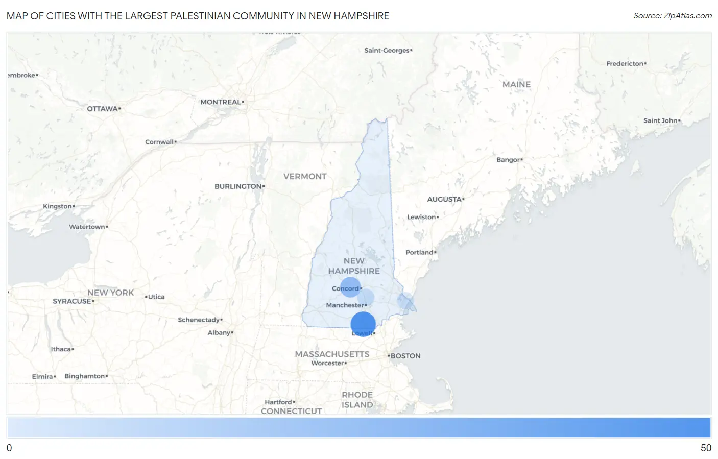 Cities with the Largest Palestinian Community in New Hampshire Map