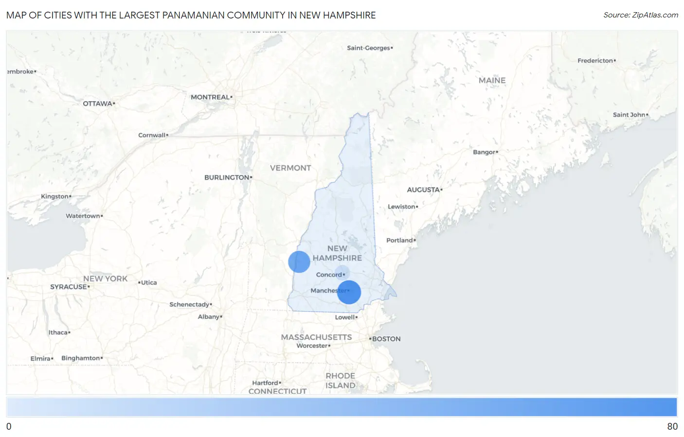 Cities with the Largest Panamanian Community in New Hampshire Map