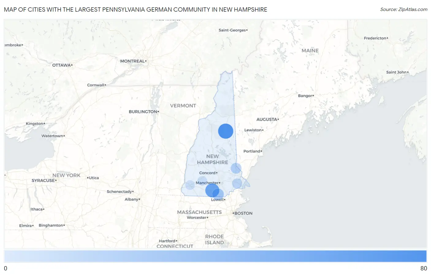 Cities with the Largest Pennsylvania German Community in New Hampshire Map