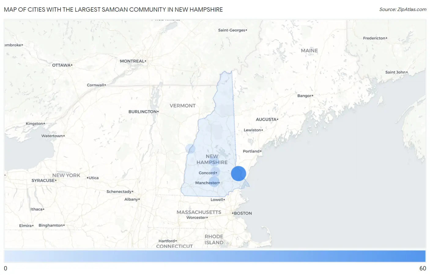 Cities with the Largest Samoan Community in New Hampshire Map