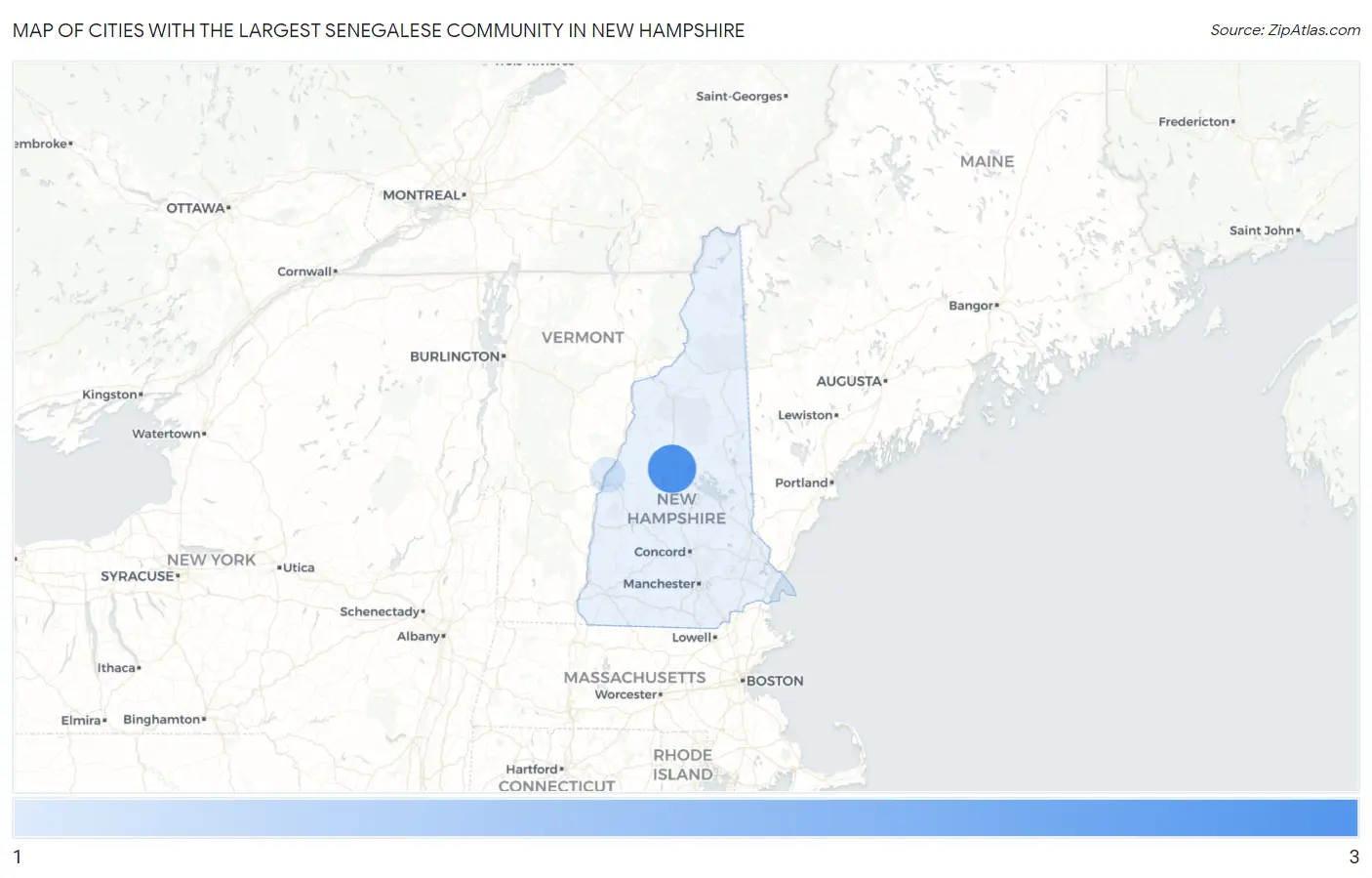 Cities with the Largest Senegalese Community in New Hampshire Map