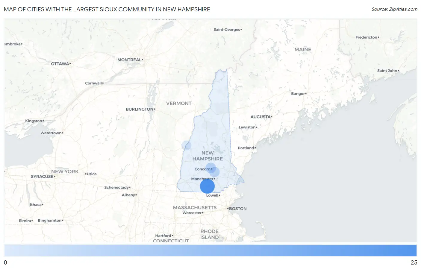 Cities with the Largest Sioux Community in New Hampshire Map