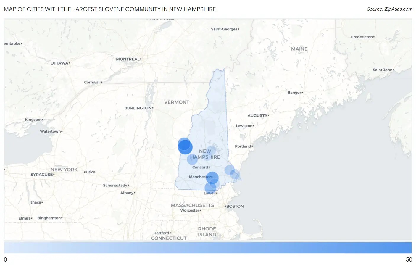 Cities with the Largest Slovene Community in New Hampshire Map