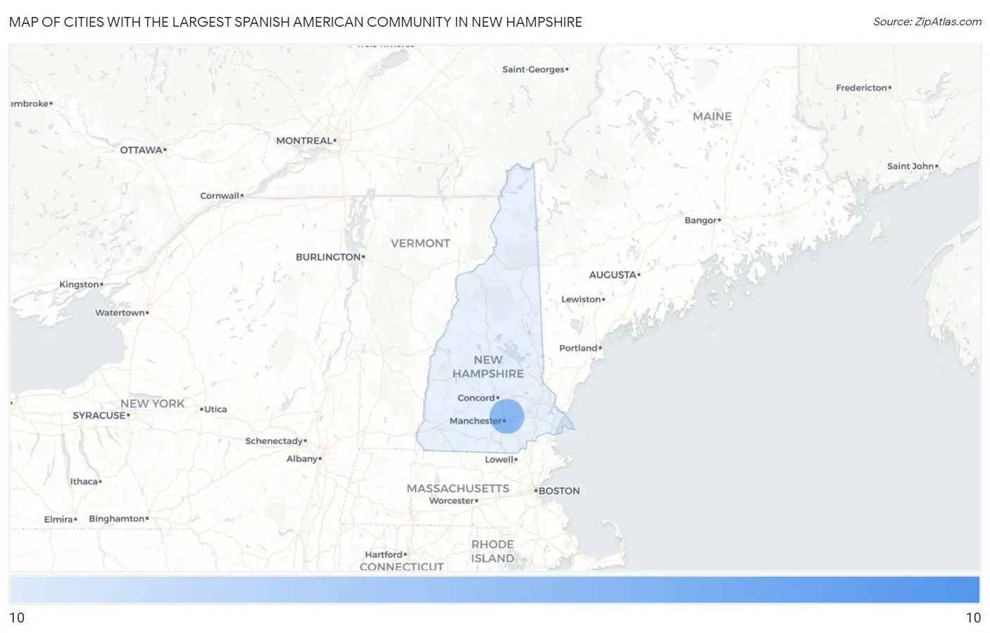 Cities with the Largest Spanish American Community in New Hampshire Map