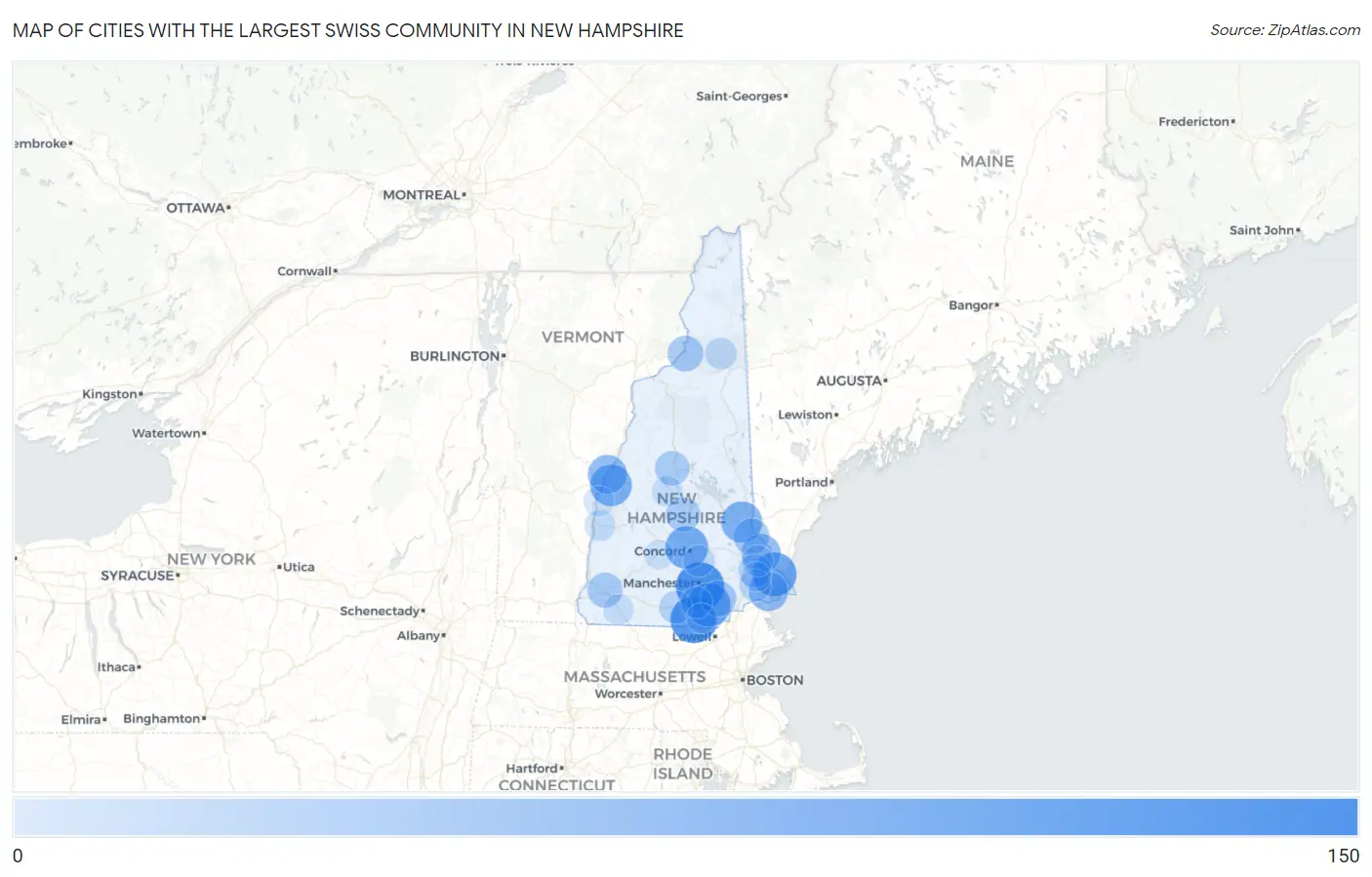 Cities with the Largest Swiss Community in New Hampshire Map