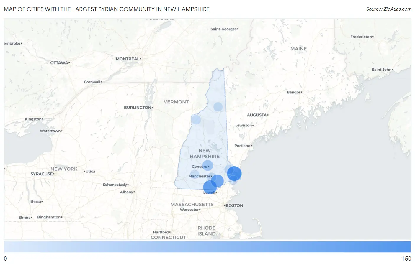 Cities with the Largest Syrian Community in New Hampshire Map