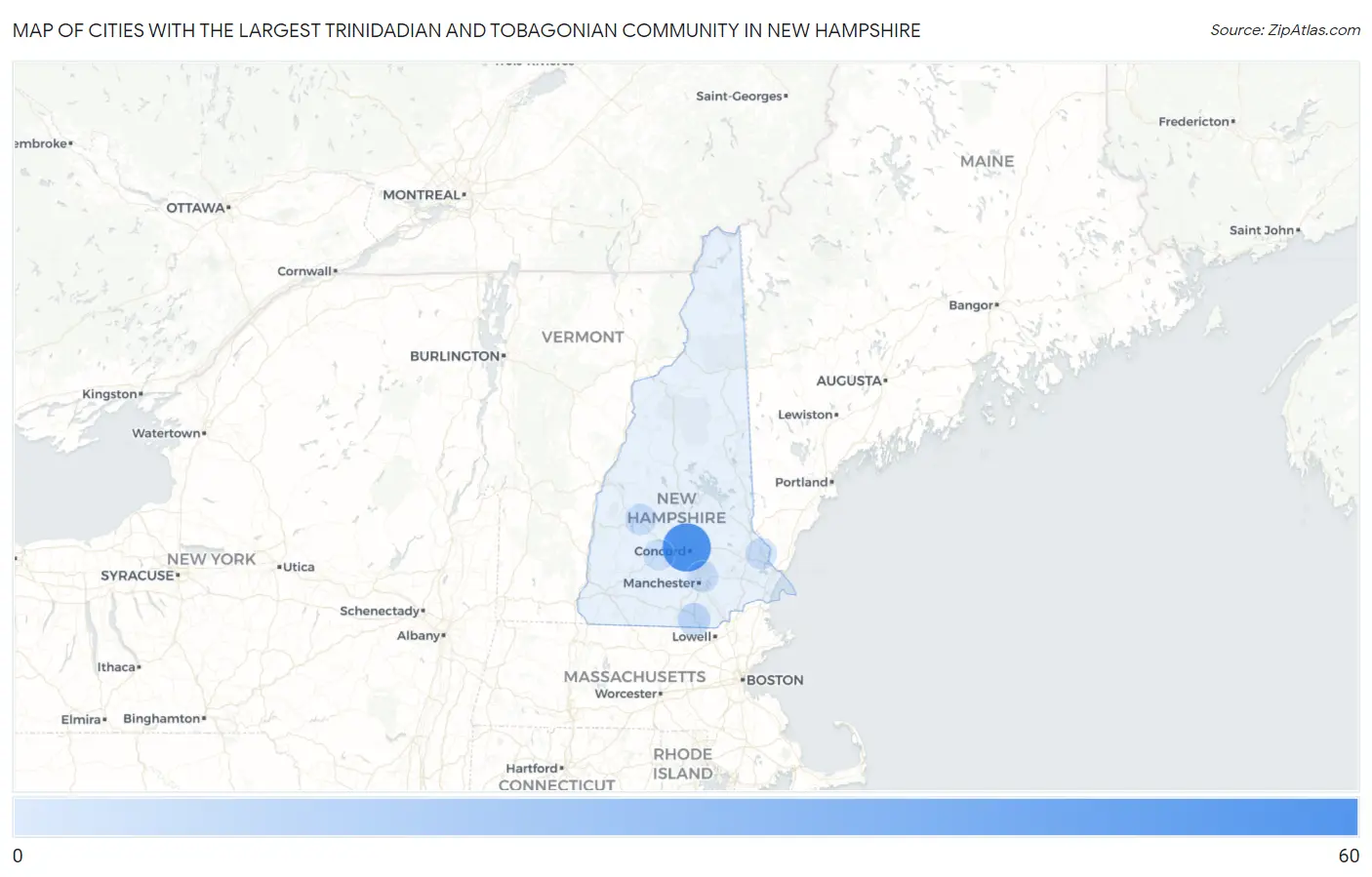 Cities with the Largest Trinidadian and Tobagonian Community in New Hampshire Map