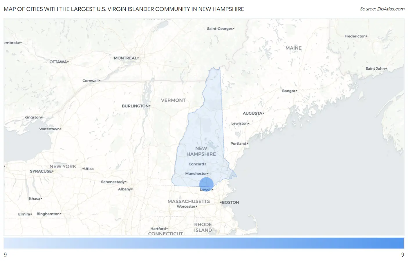 Cities with the Largest U.S. Virgin Islander Community in New Hampshire Map