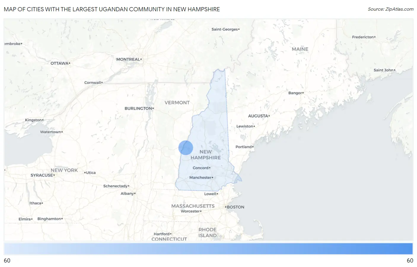Cities with the Largest Ugandan Community in New Hampshire Map