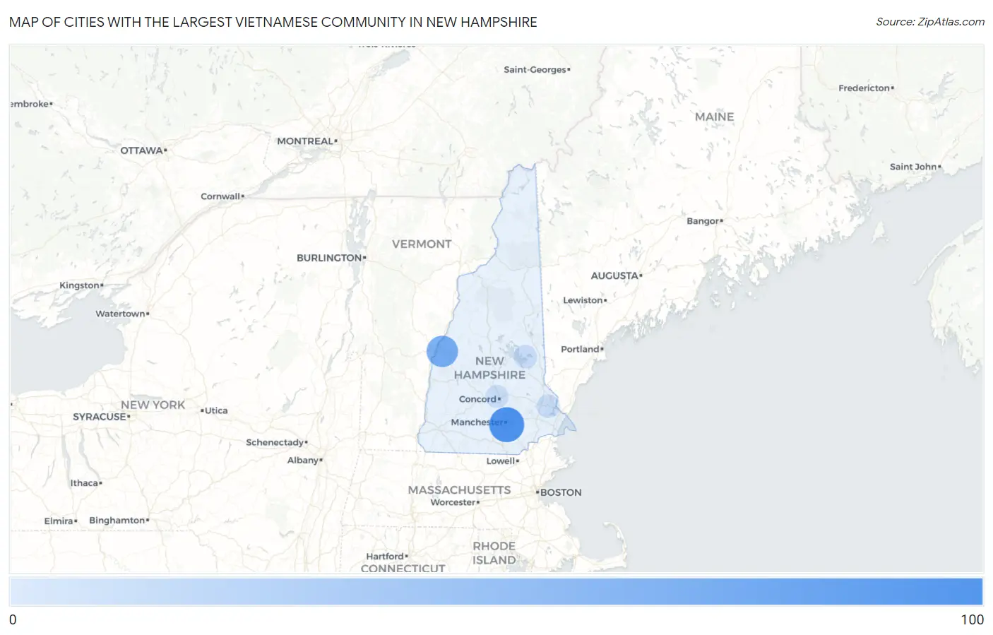 Cities with the Largest Vietnamese Community in New Hampshire Map