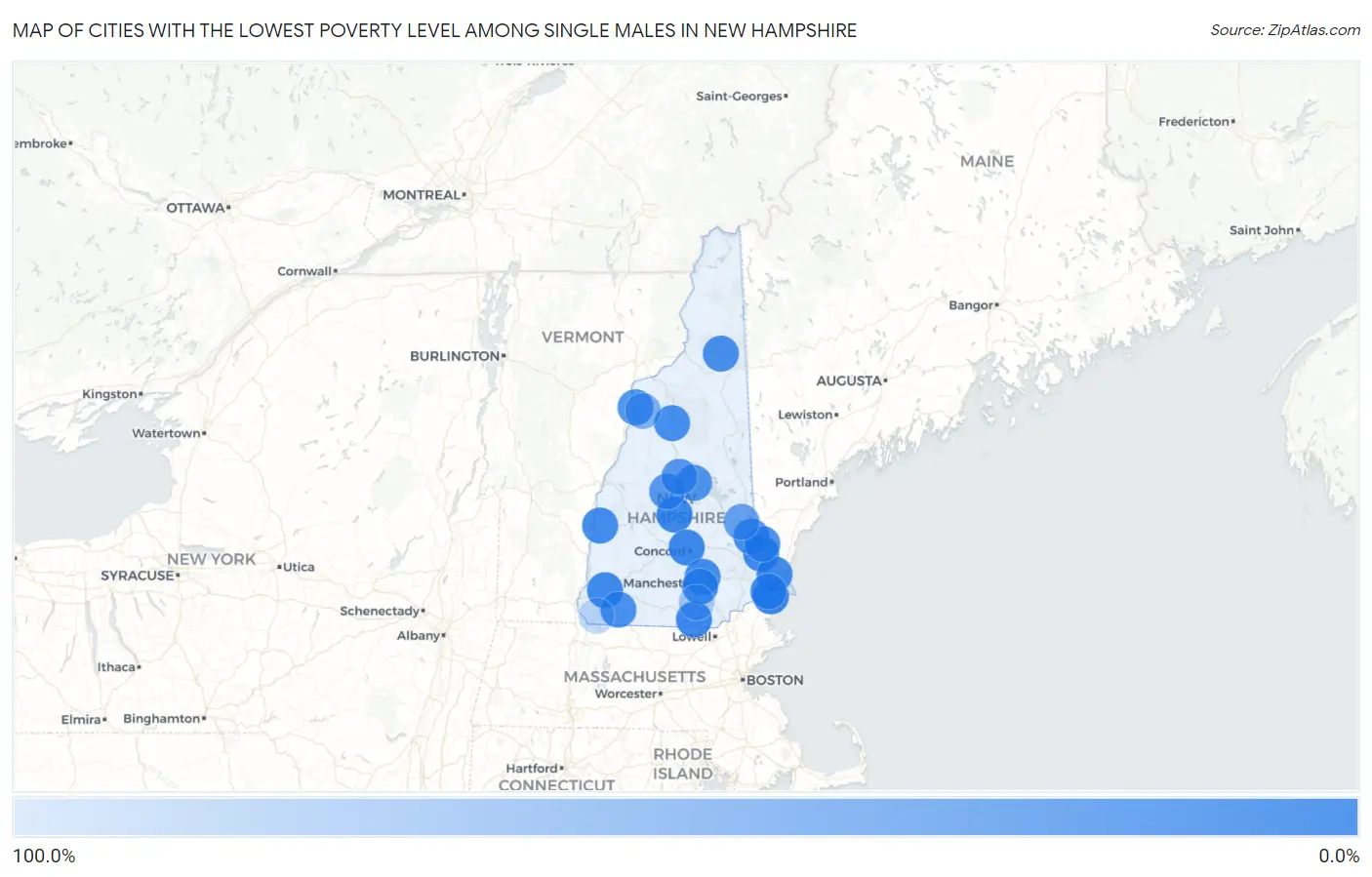 Cities with the Lowest Poverty Level Among Single Males in New Hampshire Map