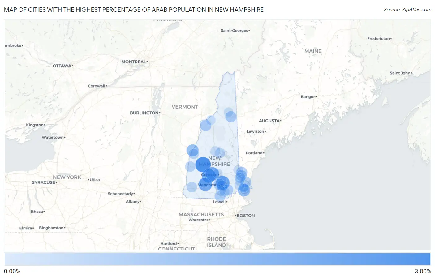 Cities with the Highest Percentage of Arab Population in New Hampshire Map