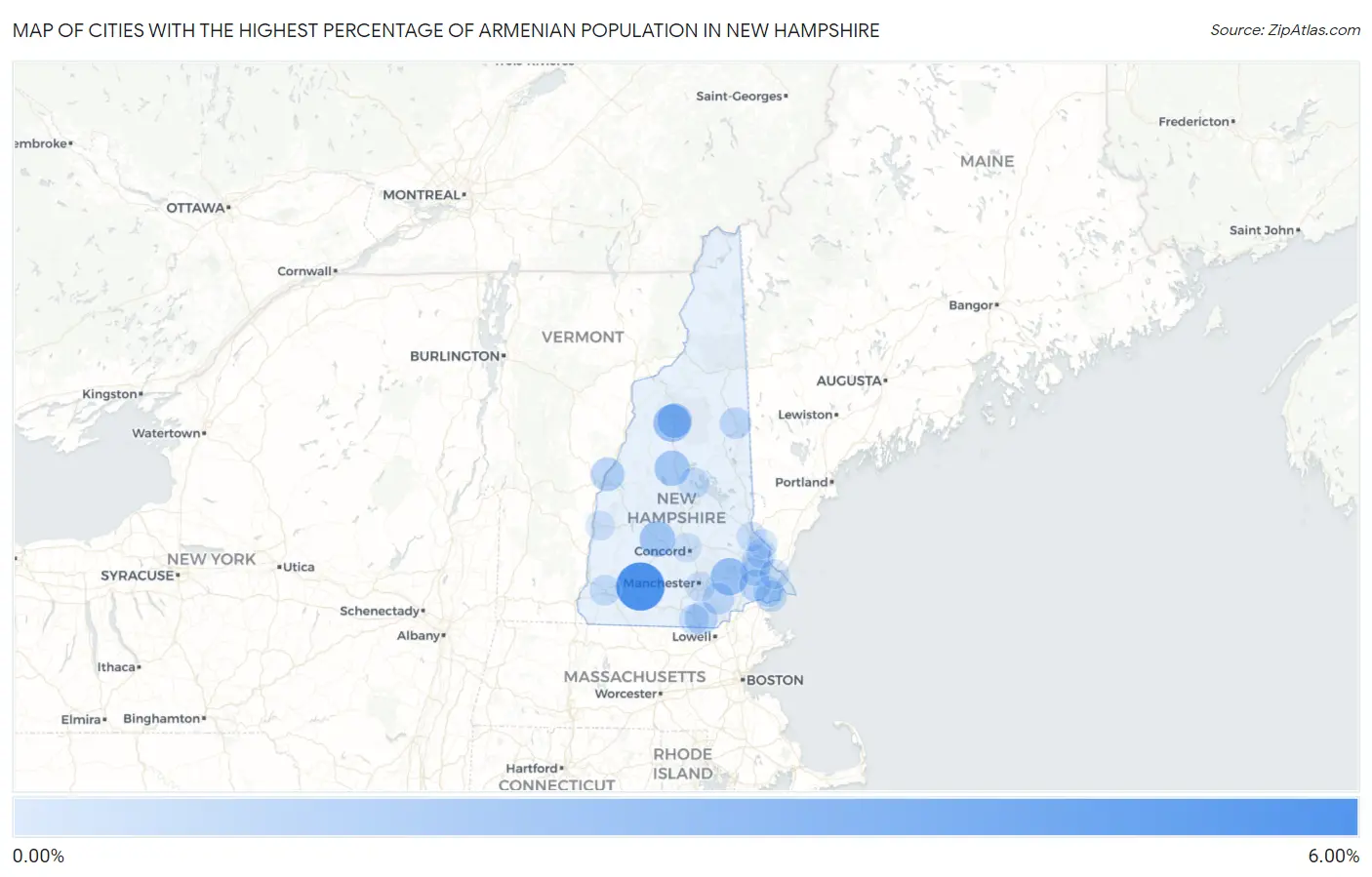 Cities with the Highest Percentage of Armenian Population in New Hampshire Map