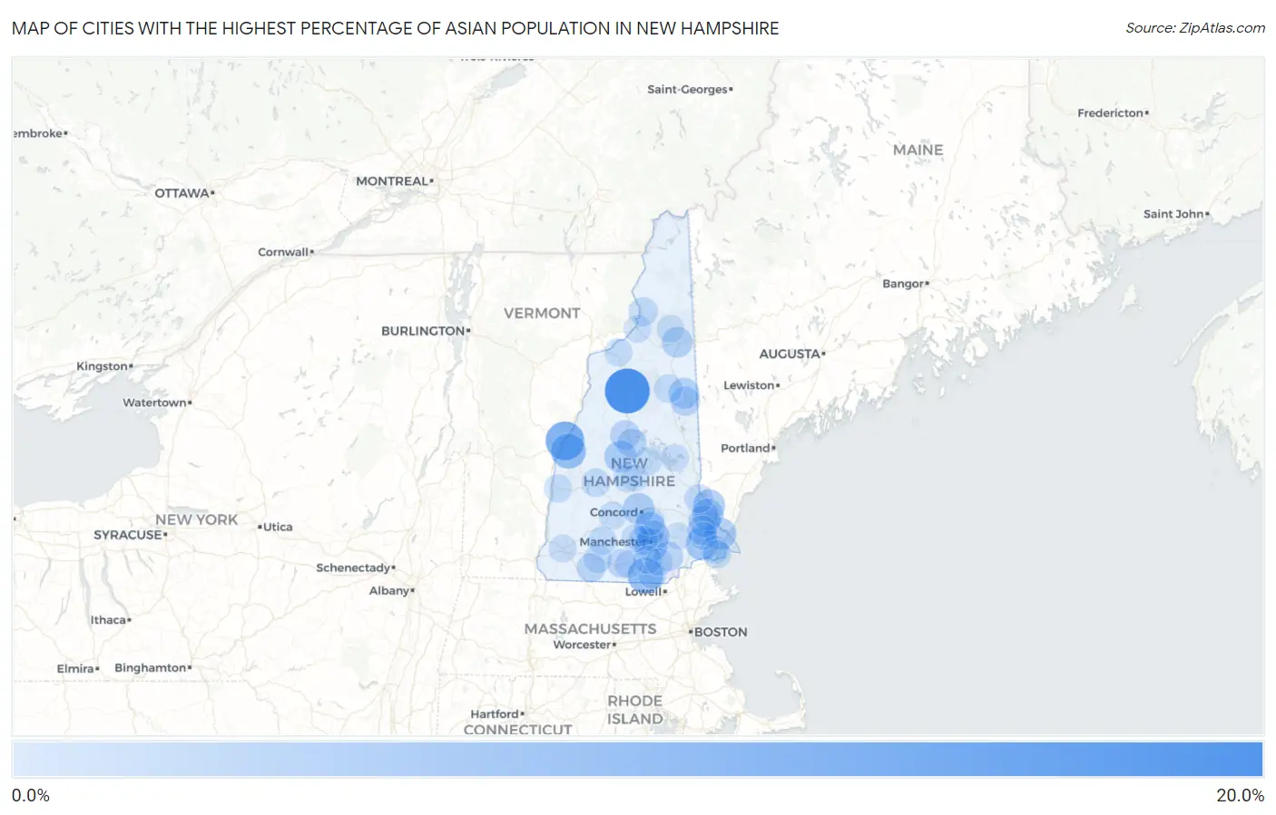 Cities with the Highest Percentage of Asian Population in New Hampshire Map