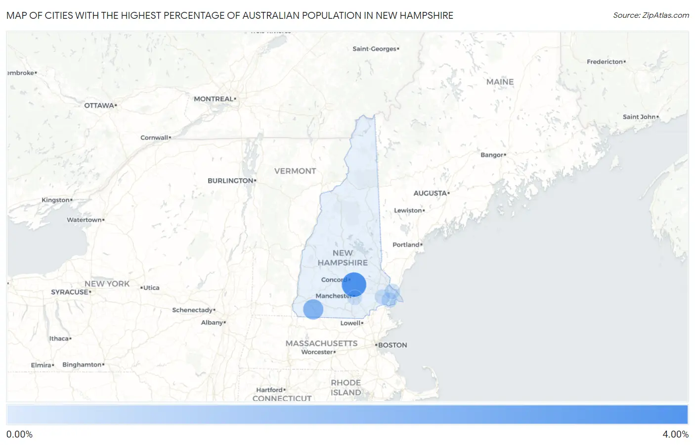 Cities with the Highest Percentage of Australian Population in New Hampshire Map