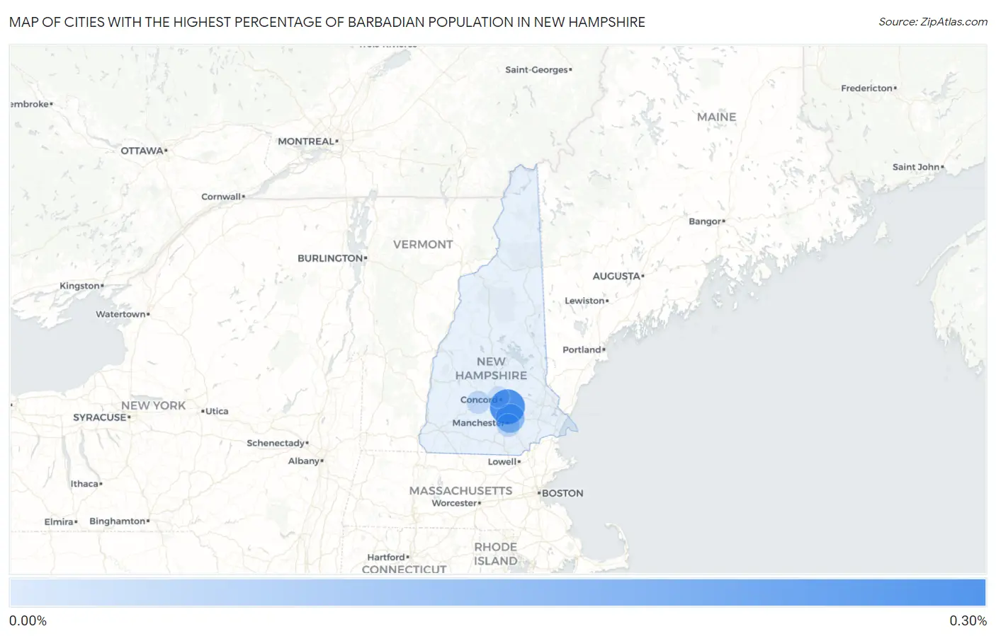 Cities with the Highest Percentage of Barbadian Population in New Hampshire Map