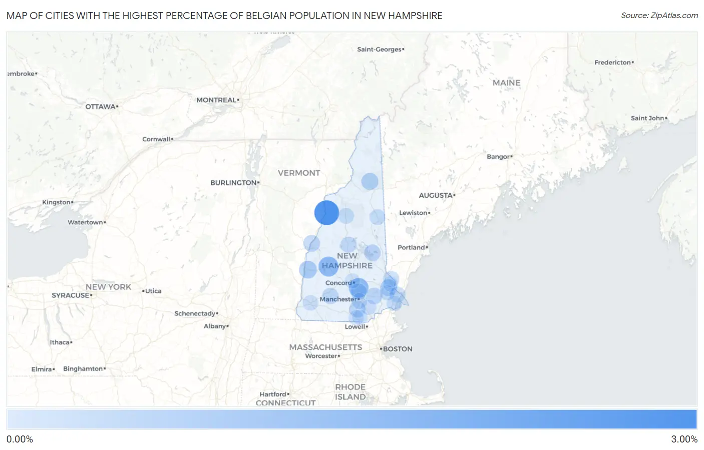 Cities with the Highest Percentage of Belgian Population in New Hampshire Map