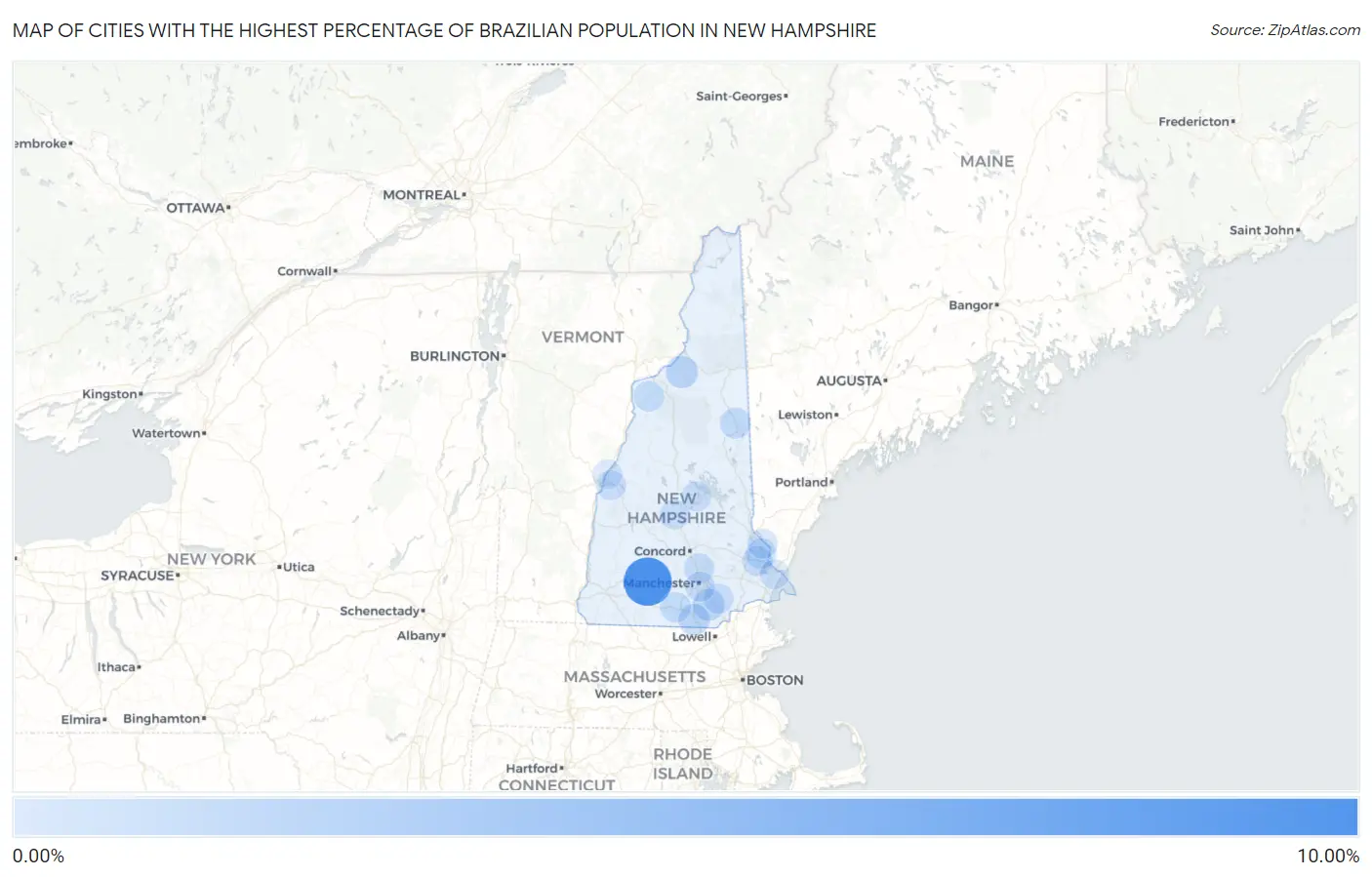 Cities with the Highest Percentage of Brazilian Population in New Hampshire Map