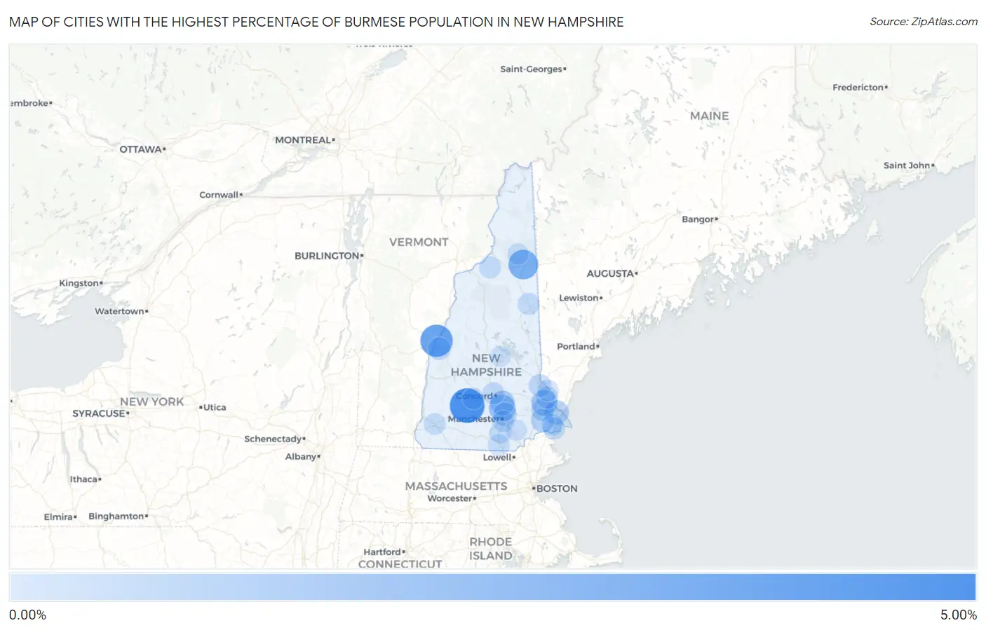 Cities with the Highest Percentage of Burmese Population in New Hampshire Map