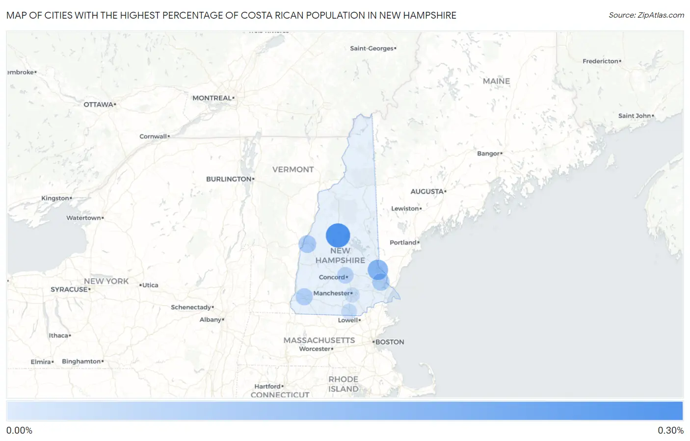 Cities with the Highest Percentage of Costa Rican Population in New Hampshire Map