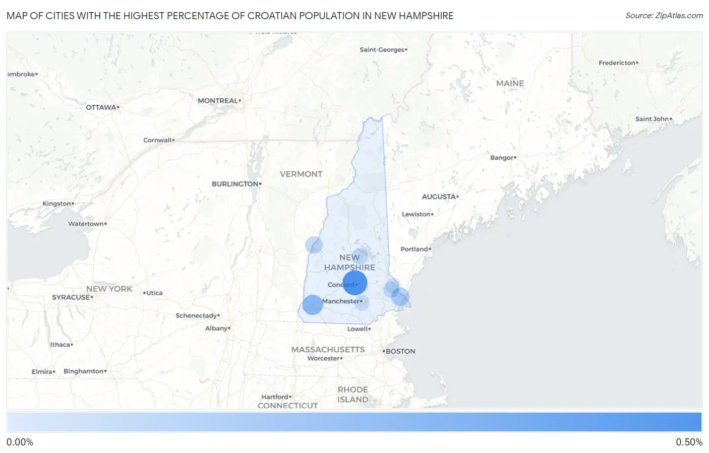 Cities with the Highest Percentage of Croatian Population in New Hampshire Map