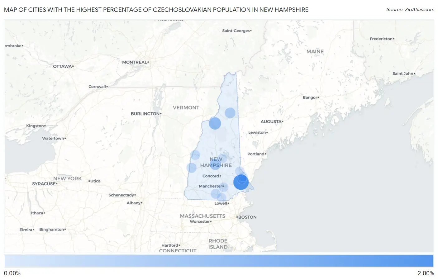 Cities with the Highest Percentage of Czechoslovakian Population in New Hampshire Map