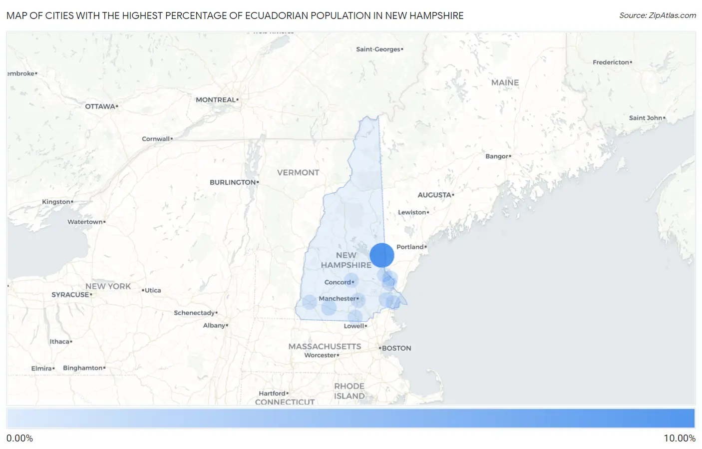 Cities with the Highest Percentage of Ecuadorian Population in New Hampshire Map