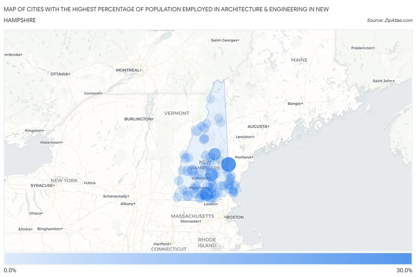 Cities with the Highest Percentage of Population Employed in Architecture & Engineering in New Hampshire Map
