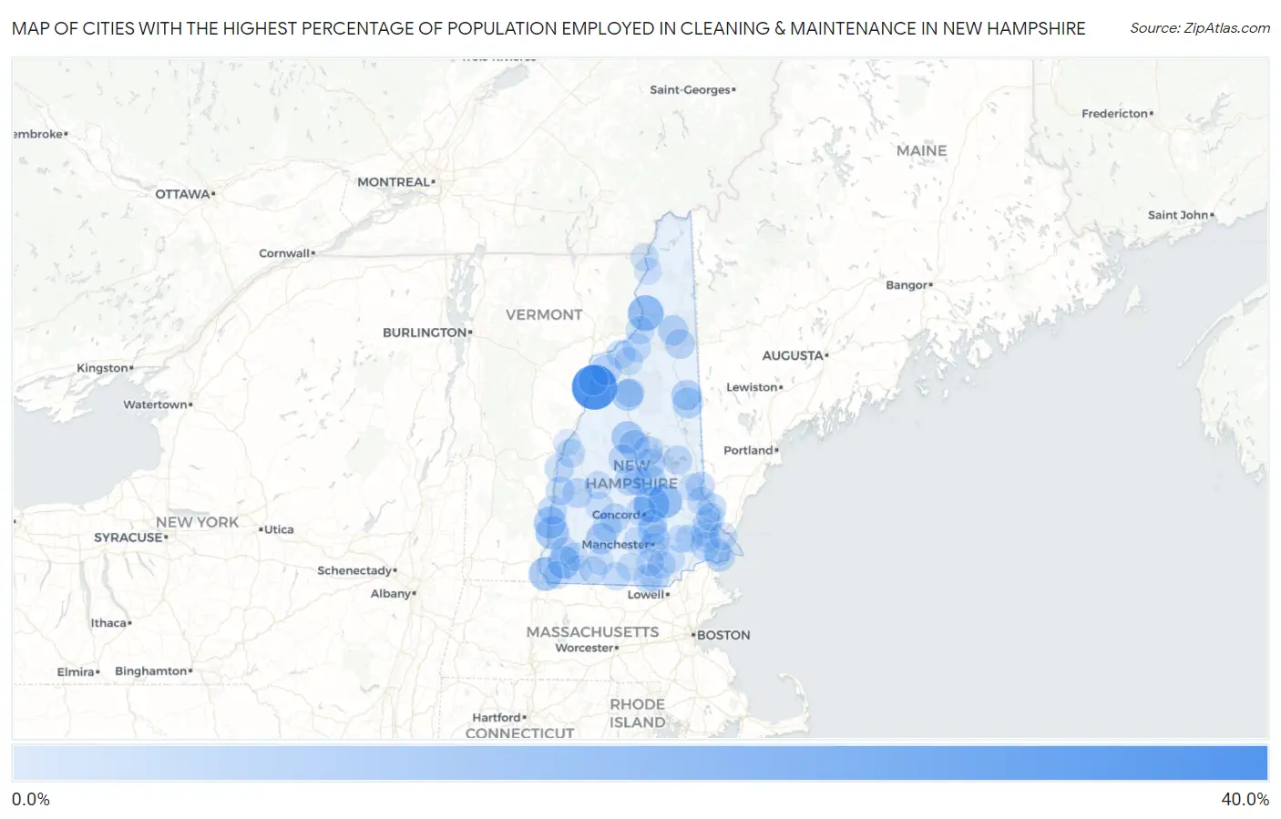 Cities with the Highest Percentage of Population Employed in Cleaning & Maintenance in New Hampshire Map