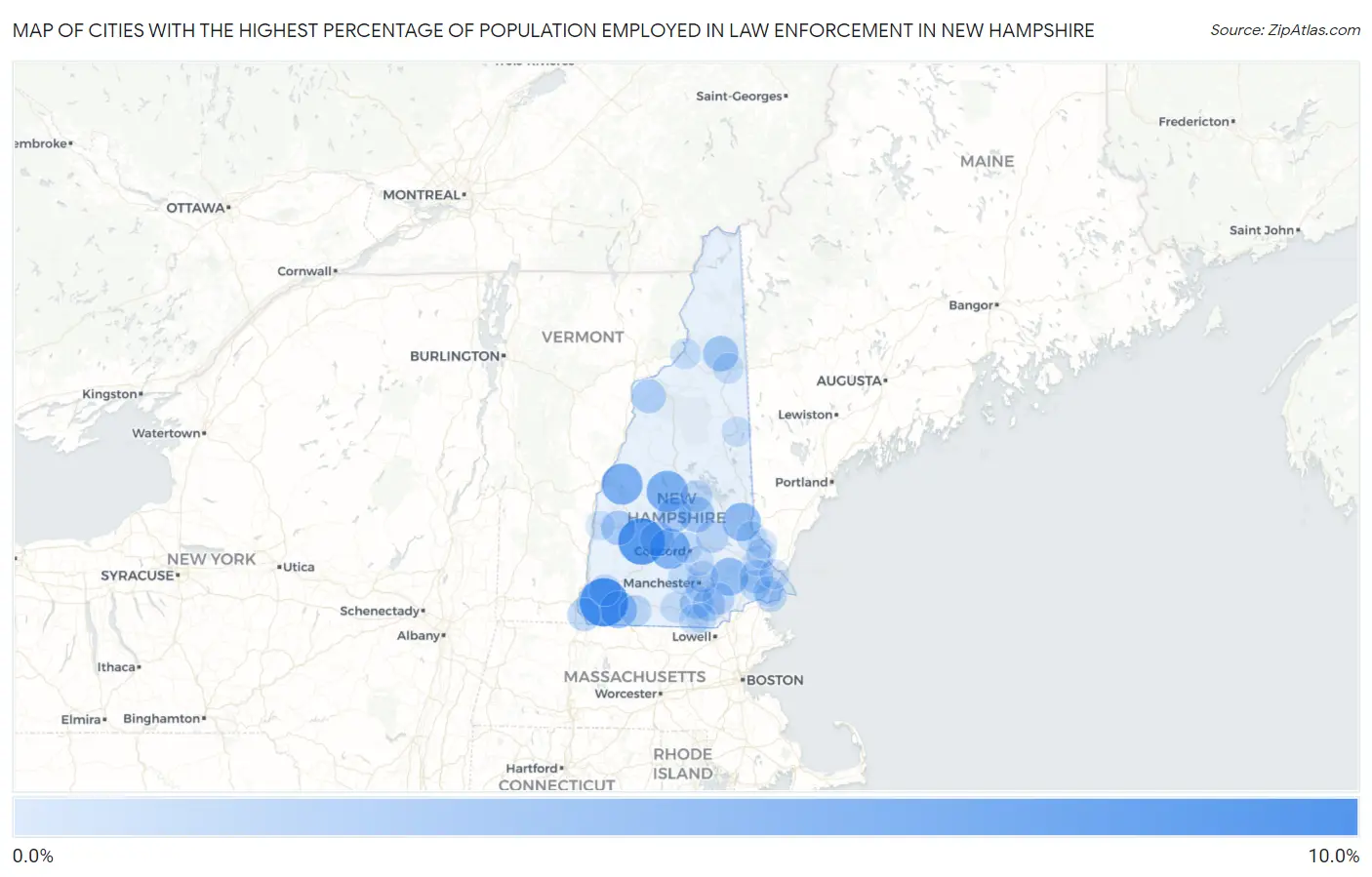 Cities with the Highest Percentage of Population Employed in Law Enforcement in New Hampshire Map