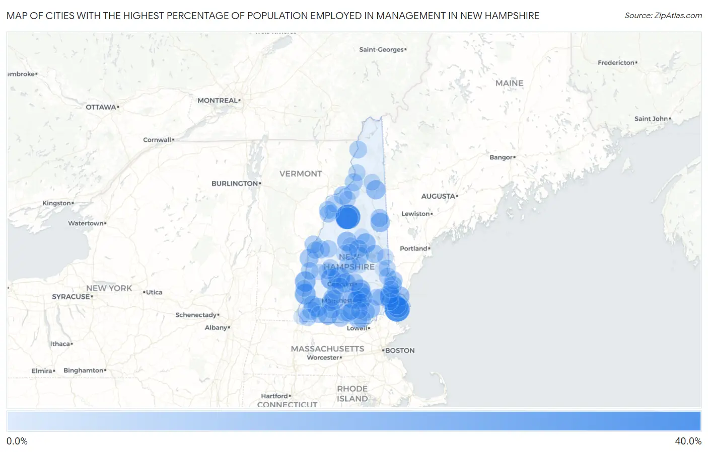 Cities with the Highest Percentage of Population Employed in Management in New Hampshire Map