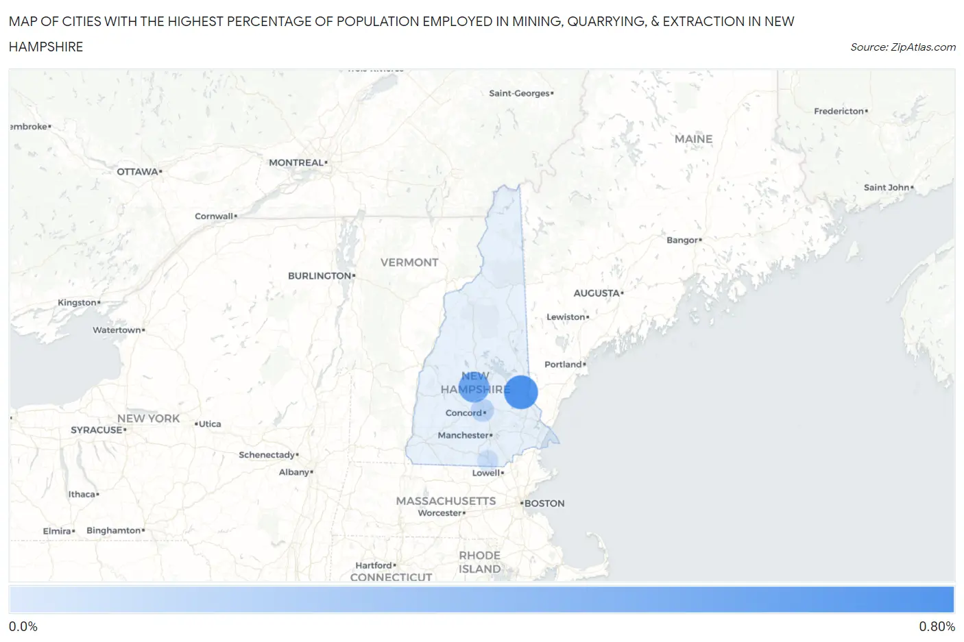 Cities with the Highest Percentage of Population Employed in Mining, Quarrying, & Extraction in New Hampshire Map