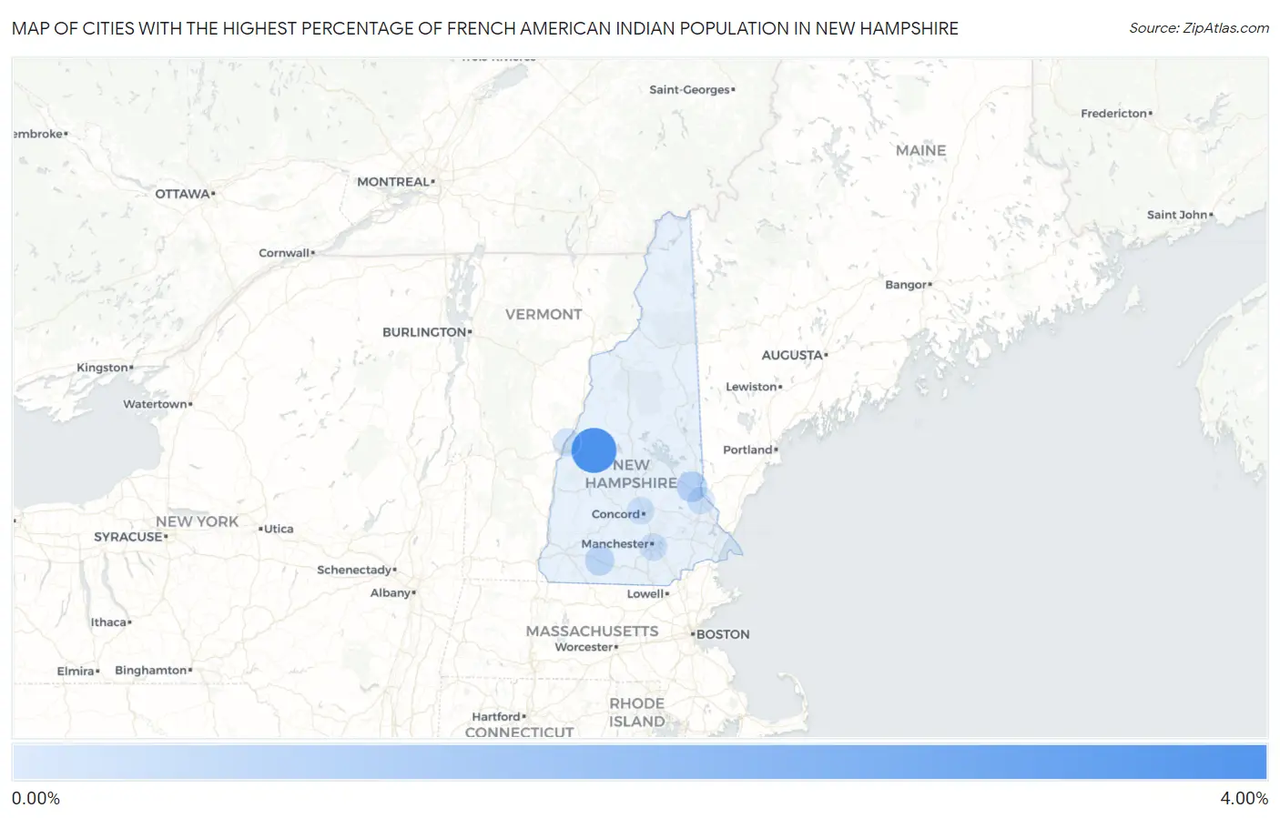 Cities with the Highest Percentage of French American Indian Population in New Hampshire Map