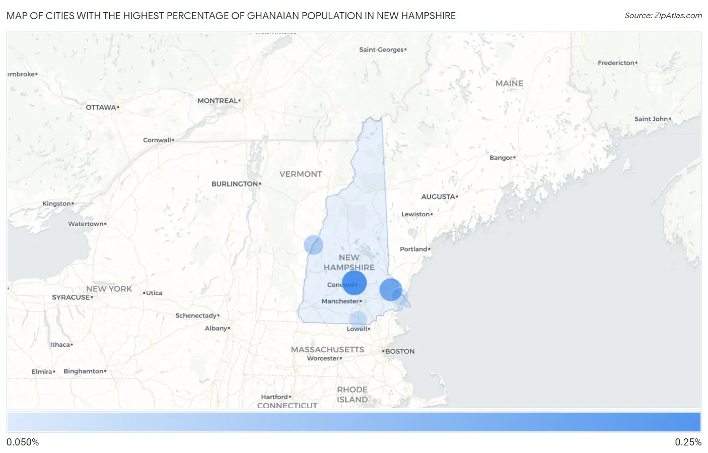 Cities with the Highest Percentage of Ghanaian Population in New Hampshire Map