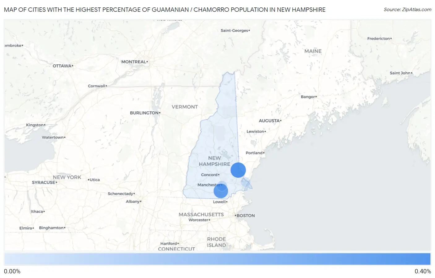 Cities with the Highest Percentage of Guamanian / Chamorro Population in New Hampshire Map