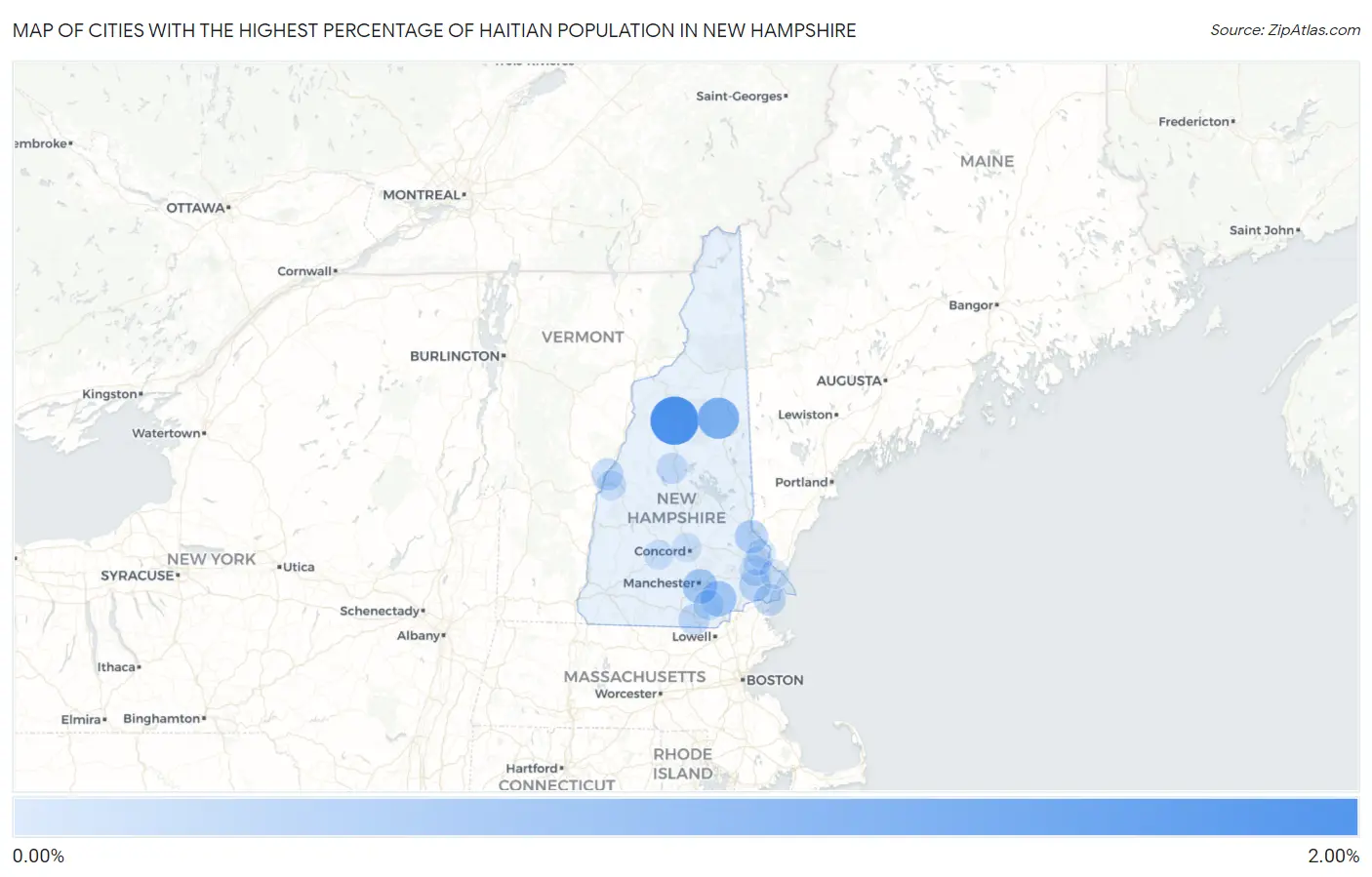 Cities with the Highest Percentage of Haitian Population in New Hampshire Map